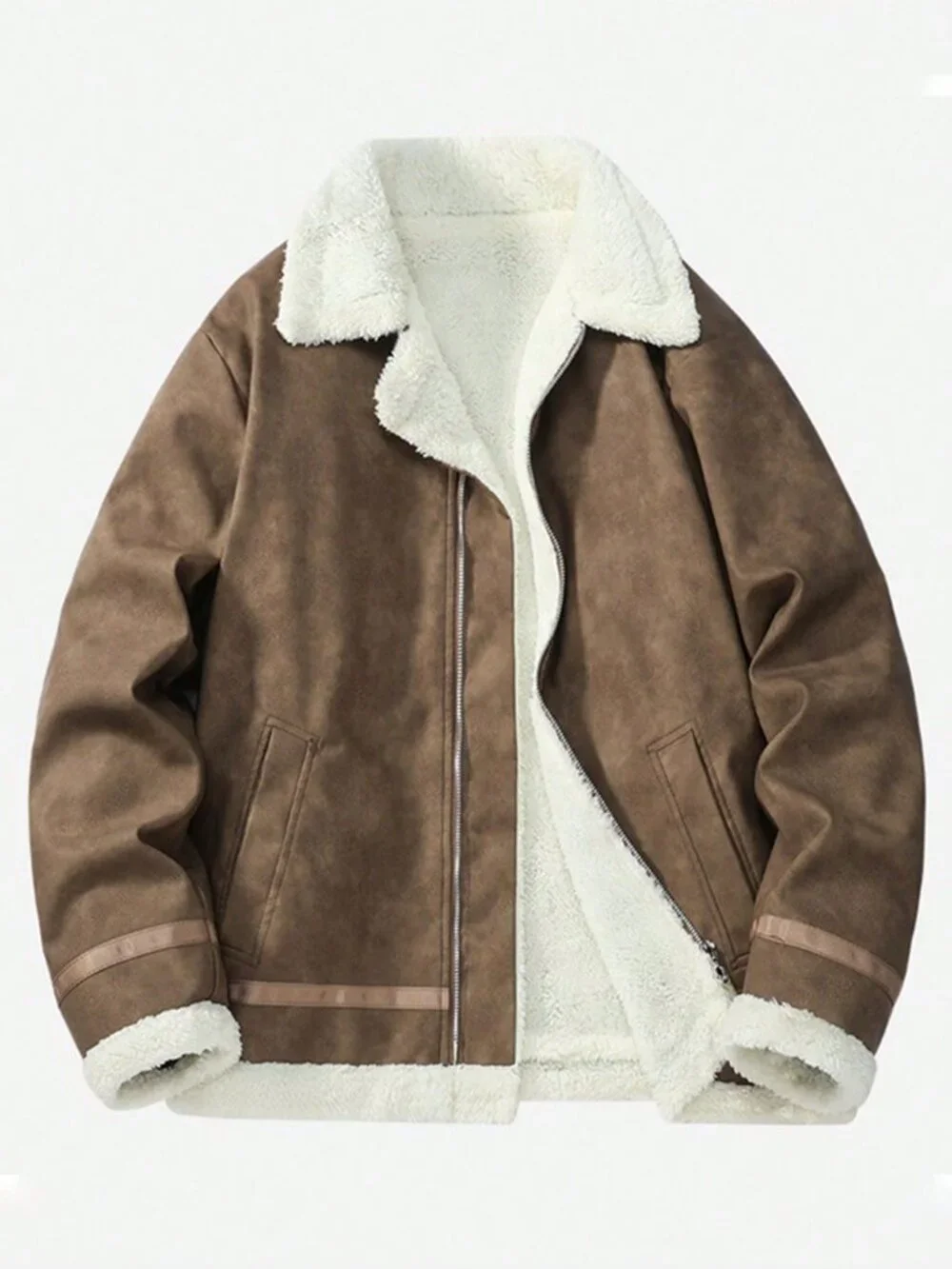 Khaki Loose Fit Men's Zip-Outer Sports Thermal Lined Coat